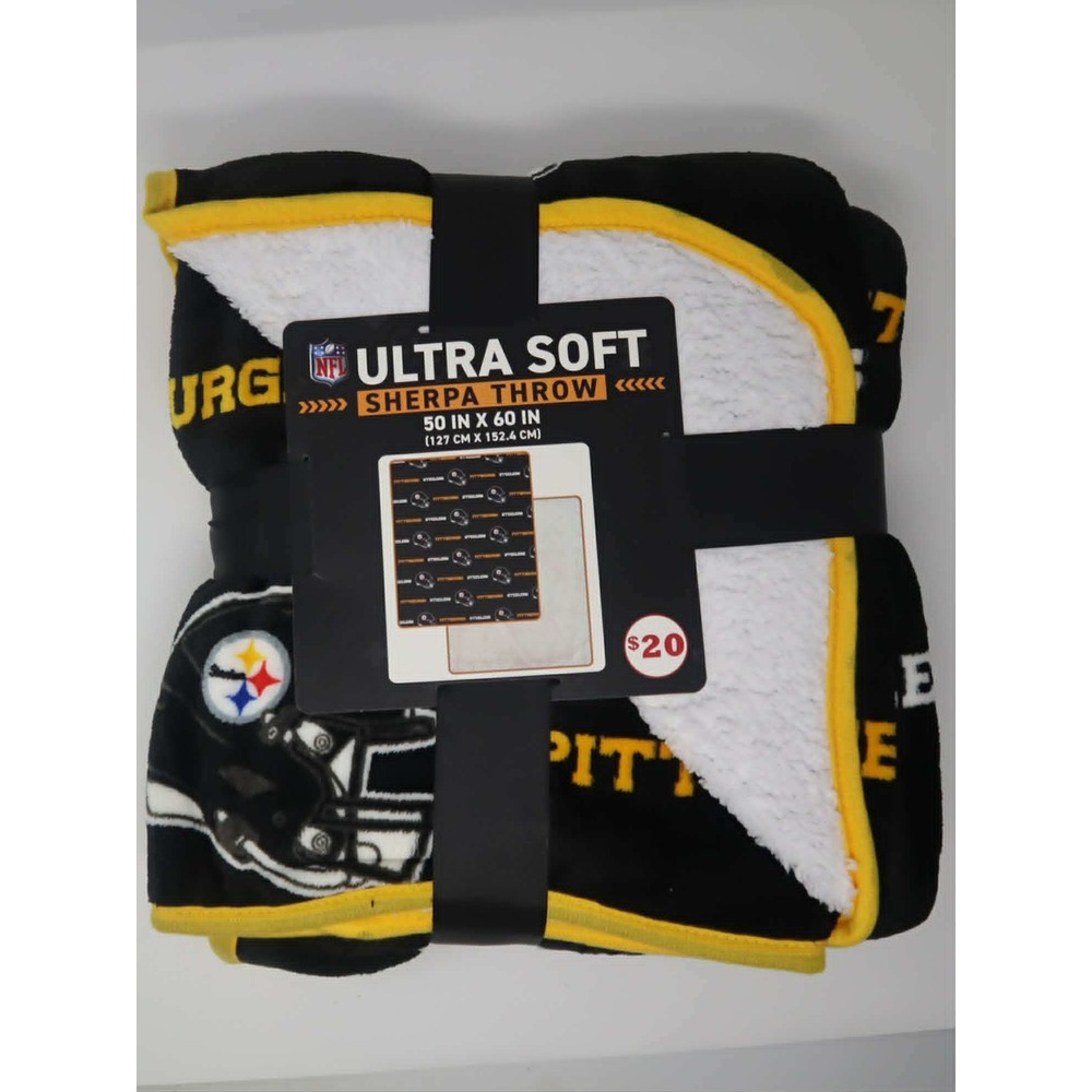 Black Sherpa Throw NFL Pittsburgh Steelers 50x60 Unisex New Fleece Blanket